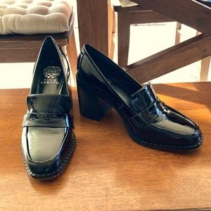 Black Patent Leather block heel loafers